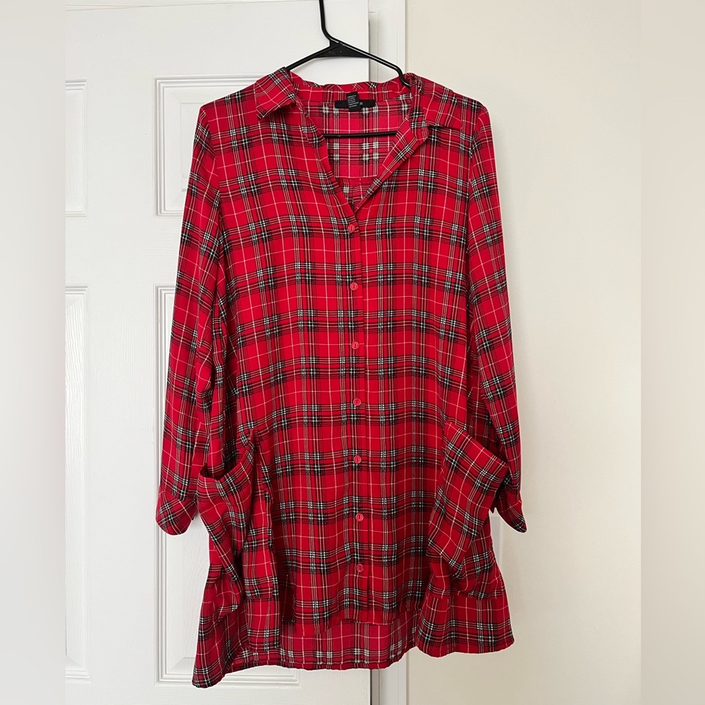 Forever21 Red Tartan Plaid Check Pattern Dress Shirt / S